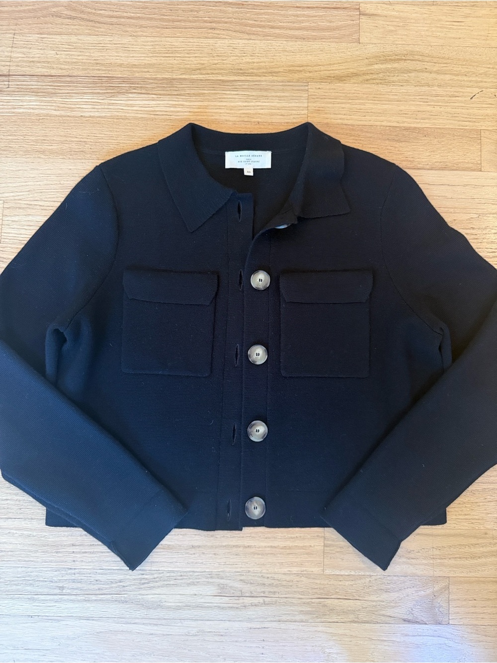 NWOT: La Maille Sezane Merino Wool Jacket in Black, sz XS - wardrobe staple!